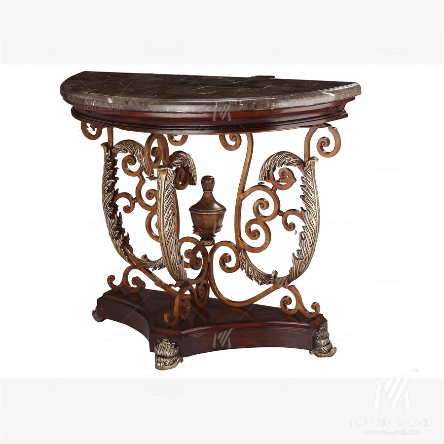 European style solid wood carving end view platform 3D model